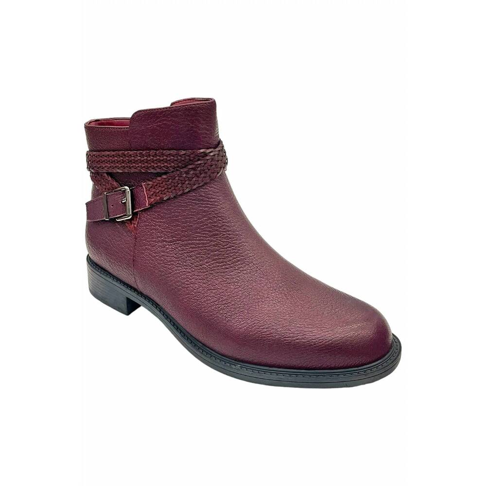 NEW DAVID TATE women's skip leather ankle boots in burgundy-pebble grain